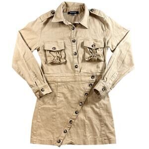 Strut & Bolt Women’s Utility Shirt Dress Khaki Button Front Long Sleeve M